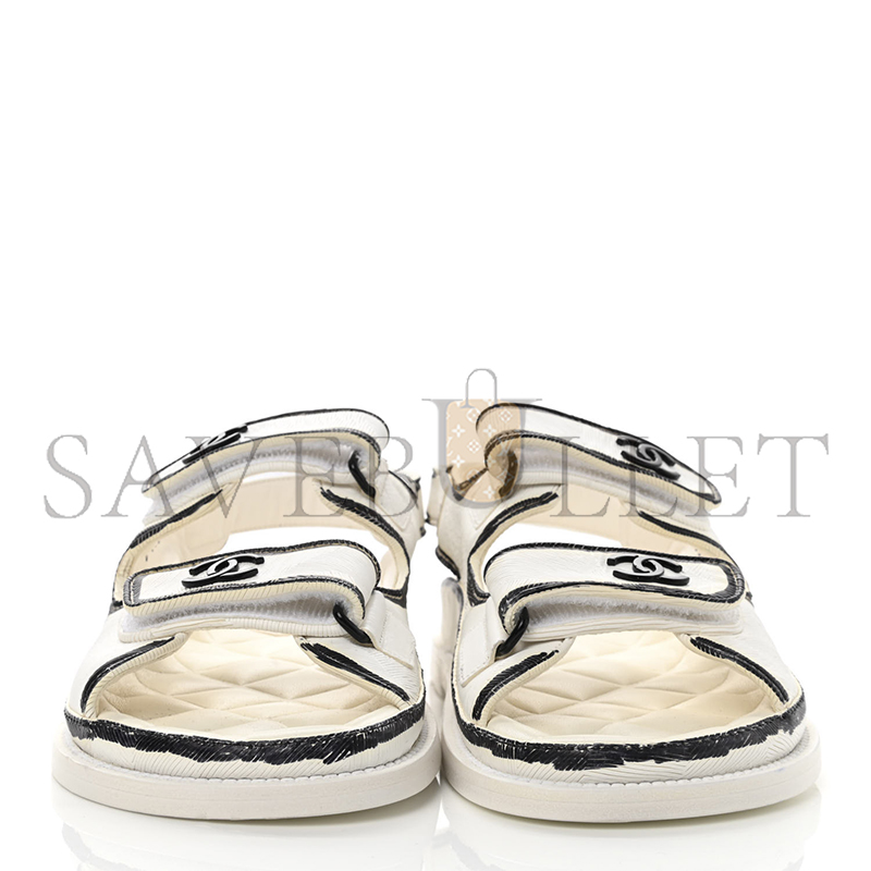 CHANEL CALFSKIN PRINTED ROUND HEAD SANDALS FOR WOMEN BLACK & WHITE G35927 X56386 K3897
